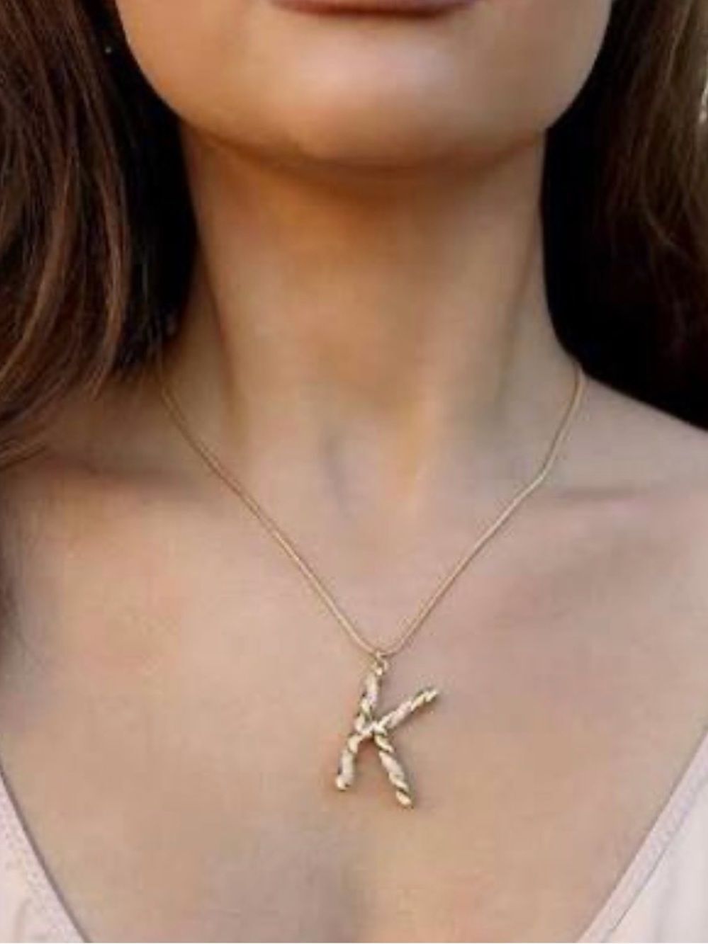 ettika 18K Gold-Tone Twisted M Initial Pendant Necklace - Picture 5 of 5